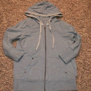 Zip Up Hoodie Sweatshirt Silky Tie 3/4 Sleeve Y2K Normcore